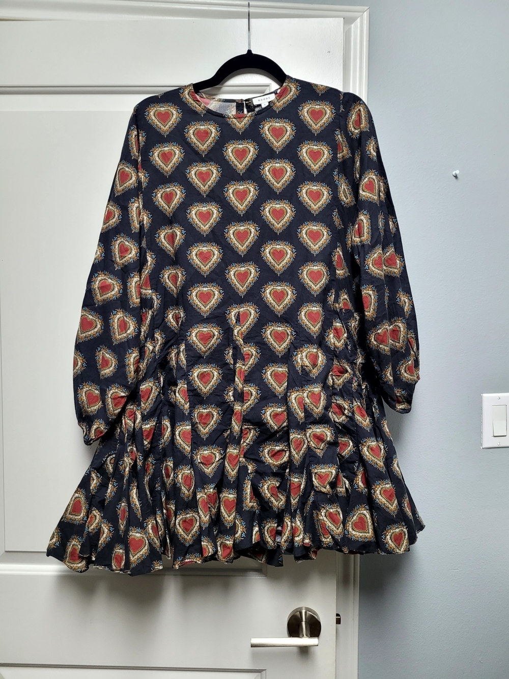 RHODE Black Dress with Red and Gold Heart Print